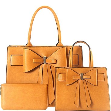 3 in 1 Bow Accent Twin Satchel Wallet Value SET