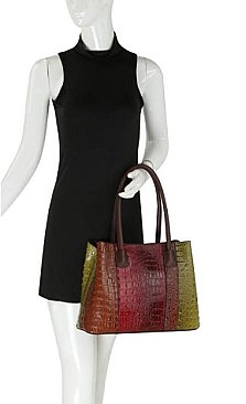Ostrich Croc Multi Compartment Satchel