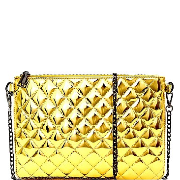 Quilted Metallic Hematite Hardware Flat Clutch