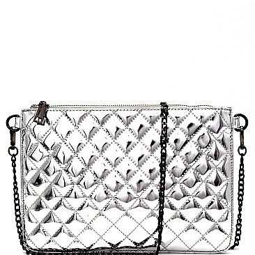 Quilted Metallic Hematite Hardware Flat Clutch