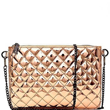 Quilted Metallic Hematite Hardware Flat Clutch