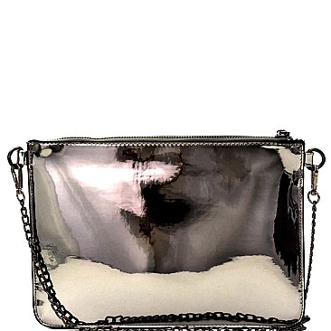 Quilted Metallic Hematite Hardware Flat Clutch