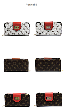 Pack of 6 MONOGRAM FLAP TURN LOCK WALLET WRISTLET