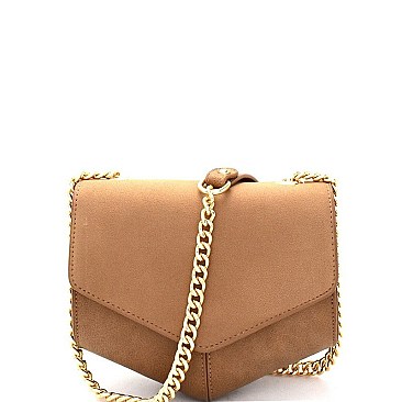 Flap Chain Mixed-Material Pentagonal Shoulder Bag