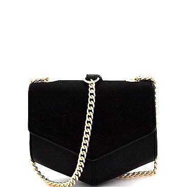 Flap Chain Mixed-Material Pentagonal Shoulder Bag