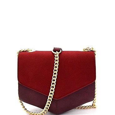 Flap Chain Mixed-Material Pentagonal Shoulder Bag
