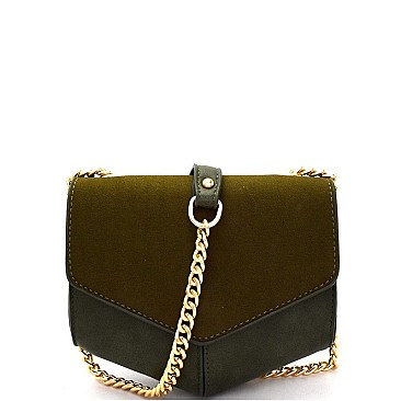 Flap Chain Mixed-Material Pentagonal Shoulder Bag