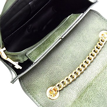 Flap Chain Mixed-Material Pentagonal Shoulder Bag