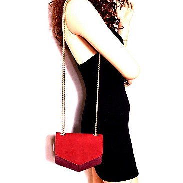 Flap Chain Mixed-Material Pentagonal Shoulder Bag