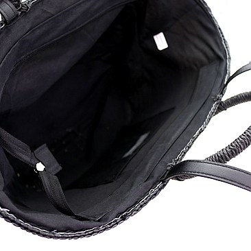 Fashionable Multi-Color Striped Straw Round Handle 2-Way Tote MH-PP6883