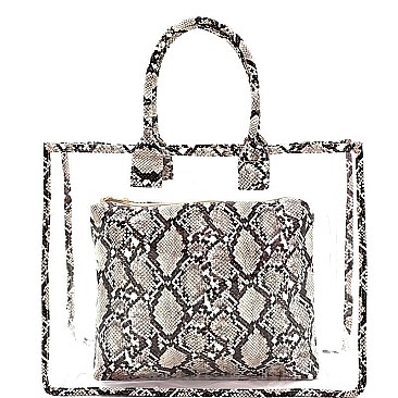 TRANSPARENT SNAKE PRINT 2 IN 1 TOTE