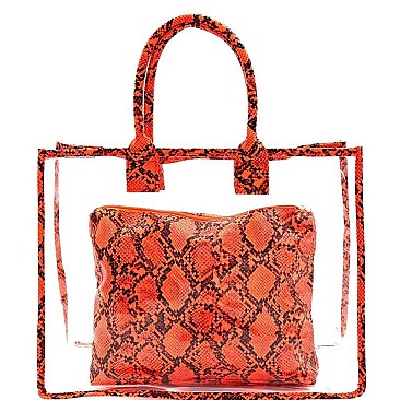 TRANSPARENT SNAKE PRINT 2 IN 1 TOTE