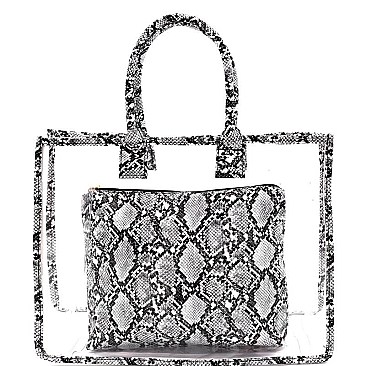 TRANSPARENT SNAKE PRINT 2 IN 1 TOTE
