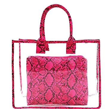 TRANSPARENT SNAKE PRINT 2 IN 1 TOTE
