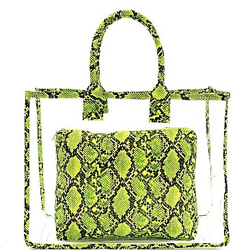 TRANSPARENT SNAKE PRINT 2 IN 1 TOTE