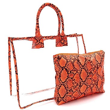 TRANSPARENT SNAKE PRINT 2 IN 1 TOTE
