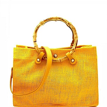 Linen Round Bamboo Accent 2Way Satchel