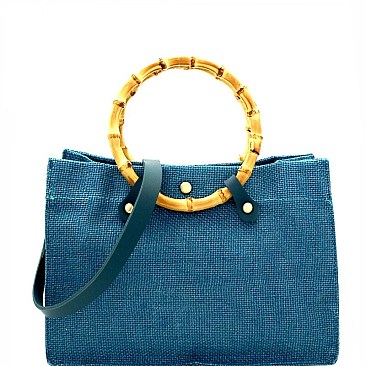 Linen Round Bamboo Accent 2Way Satchel
