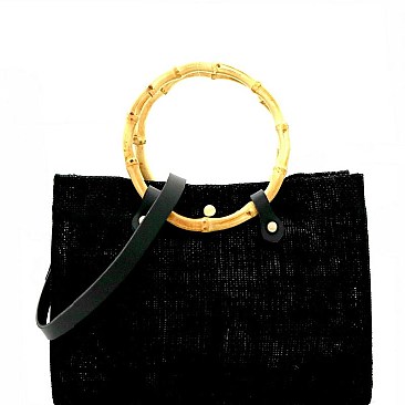 Linen Round Bamboo Accent 2Way Satchel