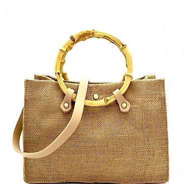 Linen Round Bamboo Accent 2Way Satchel