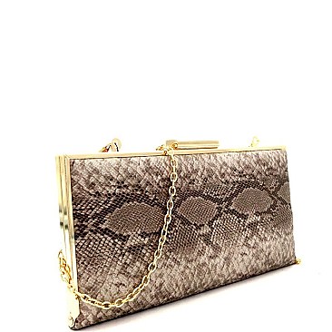 Snake Print Metal Frame Slim Clutch Shoulder Bag MH-PPC6539