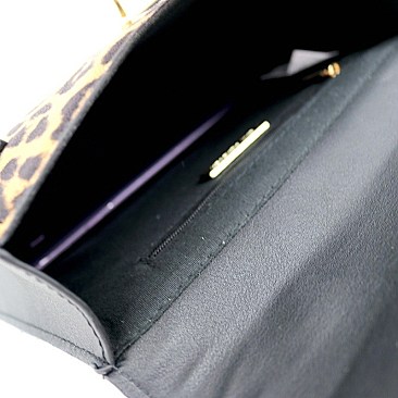 TURN-LOCK ACCENT LEOPARD PRINT SATCHEL SHOULDER BAG