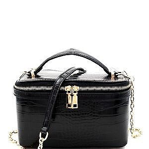 Crocodile Print Boxy Satchel Shoulder Bag