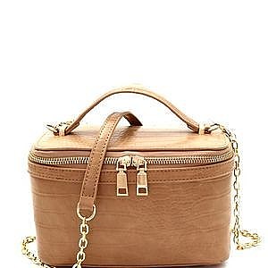 Crocodile Print Boxy Satchel Shoulder Bag