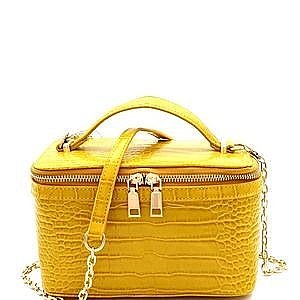 Crocodile Print Boxy Satchel Shoulder Bag