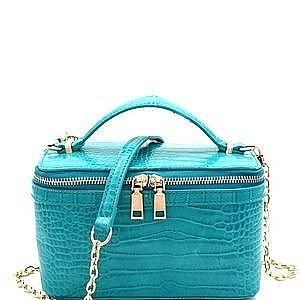 Crocodile Print Boxy Satchel Shoulder Bag
