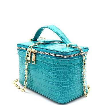 Crocodile Print Boxy Satchel Shoulder Bag