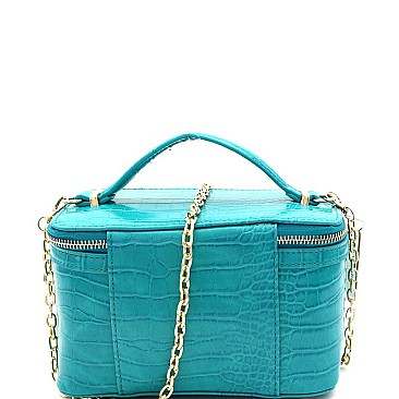 Crocodile Print Boxy Satchel Shoulder Bag