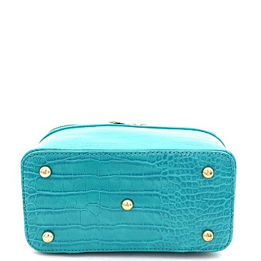 Crocodile Print Boxy Satchel Shoulder Bag