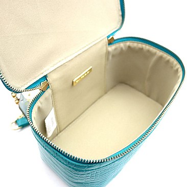 Crocodile Print Boxy Satchel Shoulder Bag
