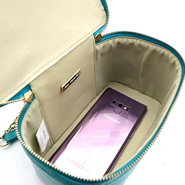 Crocodile Print Boxy Satchel Shoulder Bag