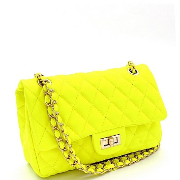 Quilted Turn-Lock 2-Way Chain Shoulder Bag