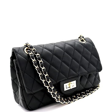 Quilted Turn-Lock 2-Way Chain Shoulder Bag