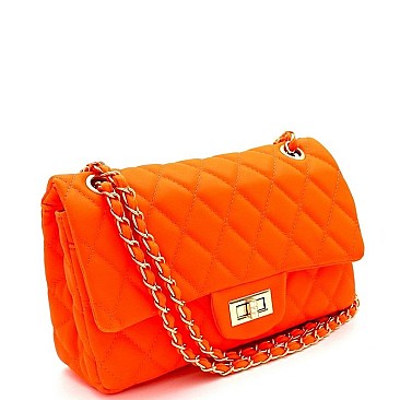 Quilted Turn-Lock 2-Way Chain Shoulder Bag