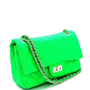 Quilted Turn-Lock 2-Way Chain Shoulder Bag