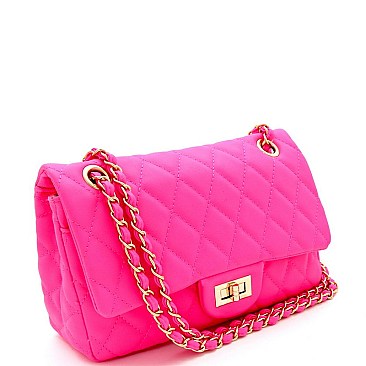 Quilted Turn-Lock 2-Way Chain Shoulder Bag
