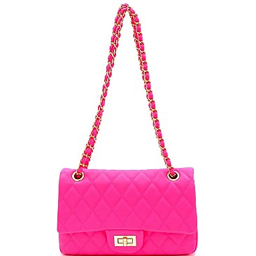 Quilted Turn-Lock 2-Way Chain Shoulder Bag