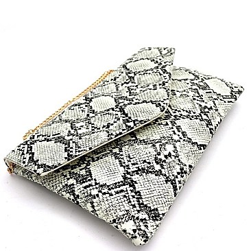 LUMINESCENT SNAKE PRINT ENVELOPE CLUTCH