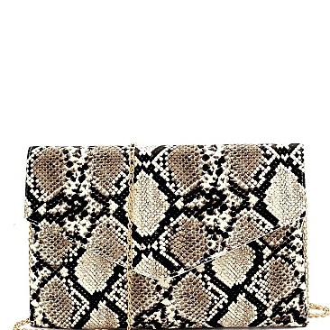 LUMINESCENT SNAKE PRINT ENVELOPE CLUTCH
