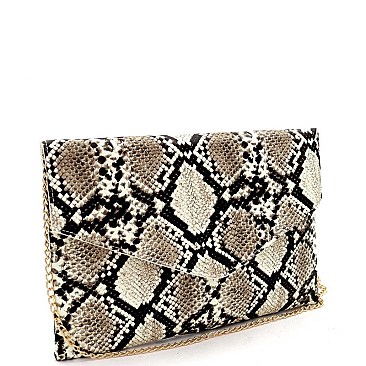 LUMINESCENT SNAKE PRINT ENVELOPE CLUTCH