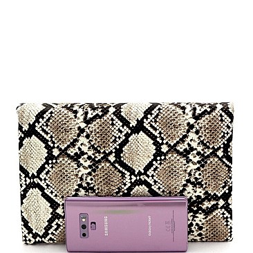 LUMINESCENT SNAKE PRINT ENVELOPE CLUTCH