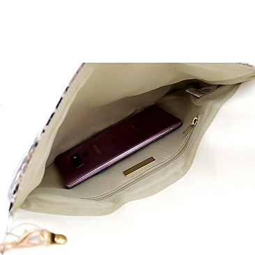 LUMINESCENT SNAKE PRINT ENVELOPE CLUTCH