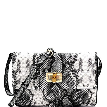 SNAKE PRINT BAMBOO TURN LOCK ACCENT CROSS BODY