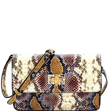 SNAKE PRINT BAMBOO TURN LOCK ACCENT CROSS BODY