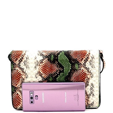 SNAKE PRINT BAMBOO TURN LOCK ACCENT CROSS BODY
