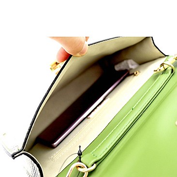 SNAKE PRINT BAMBOO TURN LOCK ACCENT CROSS BODY